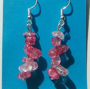 Pink glass rock dangle earrings